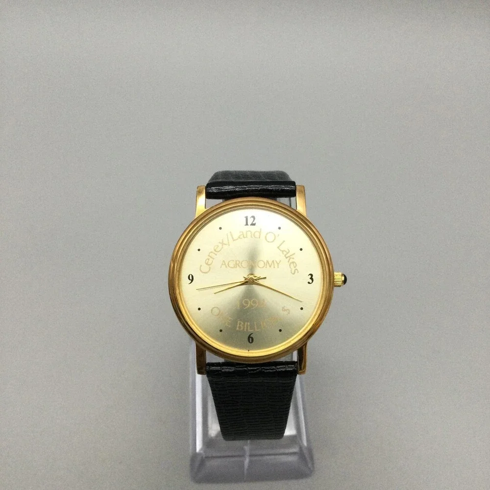 Vintage Cenex Land O' Lakes Mens Watch 33mm Gold Tone Leather 1994 New Battery